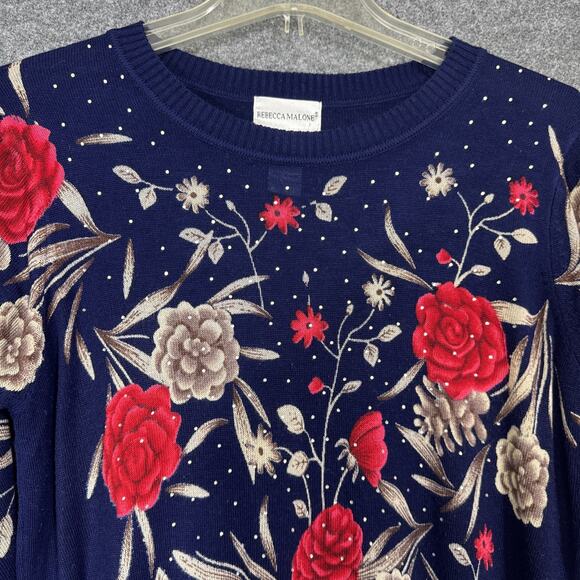 Rebecca Malone Moody Floral Sweater L Lightweight Pullover Studded Soft Vintage - Picture 4 of 14
